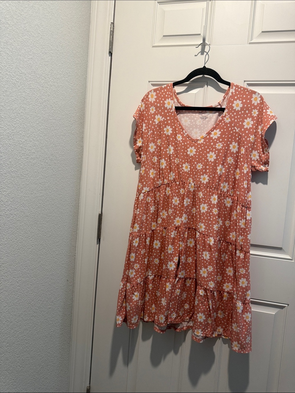 No Boundaries Peach Daisy Tiered V-Neck Sundress